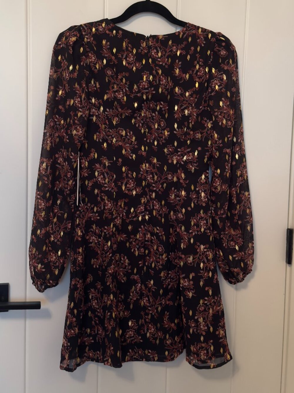 AQUA Floral Metallic Foil Long Sleeve Mini Dress - Picture 3 of 5